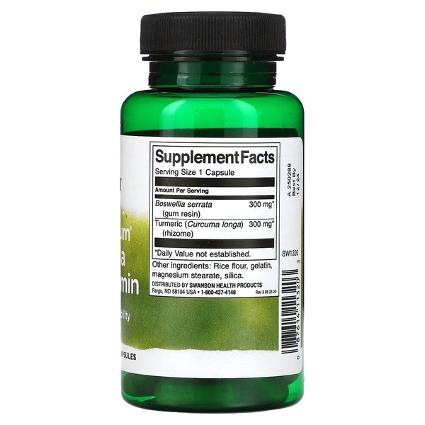 Натуральная добавка Swanson Boswellia and Curcumin Full Spectrum, 60 капсул для поддержки суставов. Фото 2