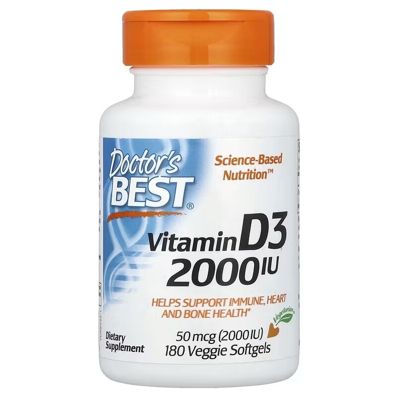 Витамин D Doctor's Best Vitamin D3 2000 IU, 180 вегакапсул поддержание здоровья костей и зубов