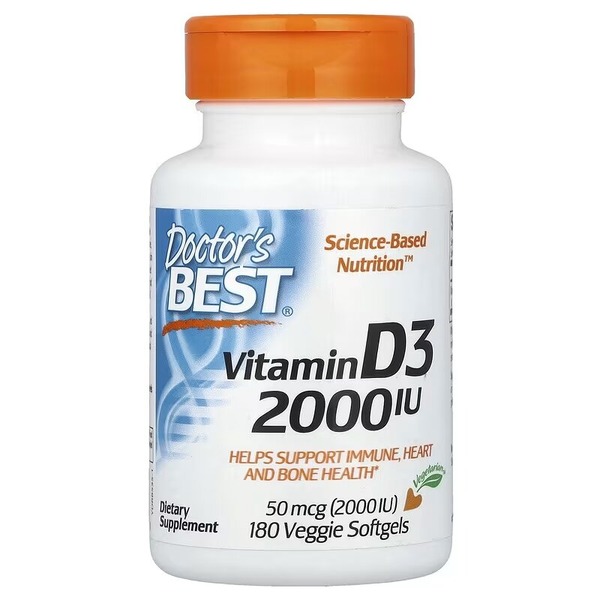 Витамин D Doctor's Best Vitamin D3 2000 IU, 180 вегакапсул поддержание здоровья костей и зубов