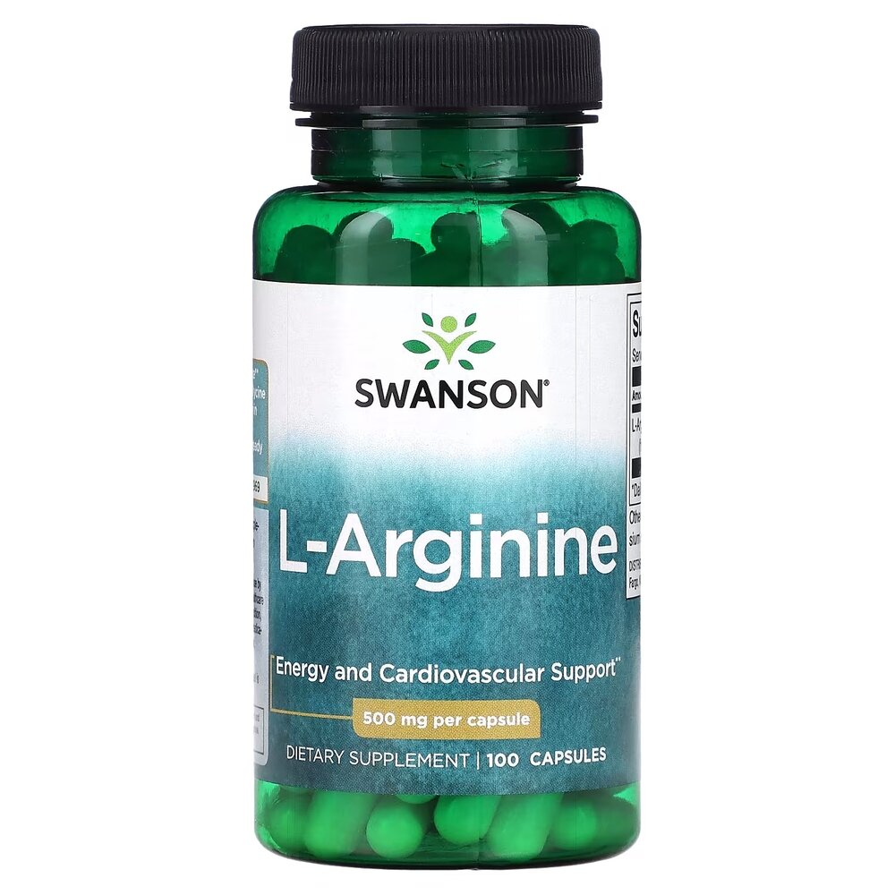 L-аргінін Swanson L-Arginine 500 mg, 100 капсул