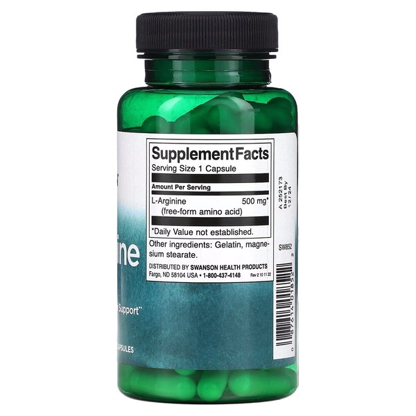 L-аргінін Swanson L-Arginine 500 mg, 100 капсул. Фото 2