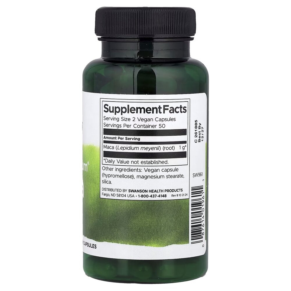 Корень мака перуанськой Swanson Maca 500 mg Full Spectrum, 100 капсул для энергии и гормонального баланса. Фото 2
