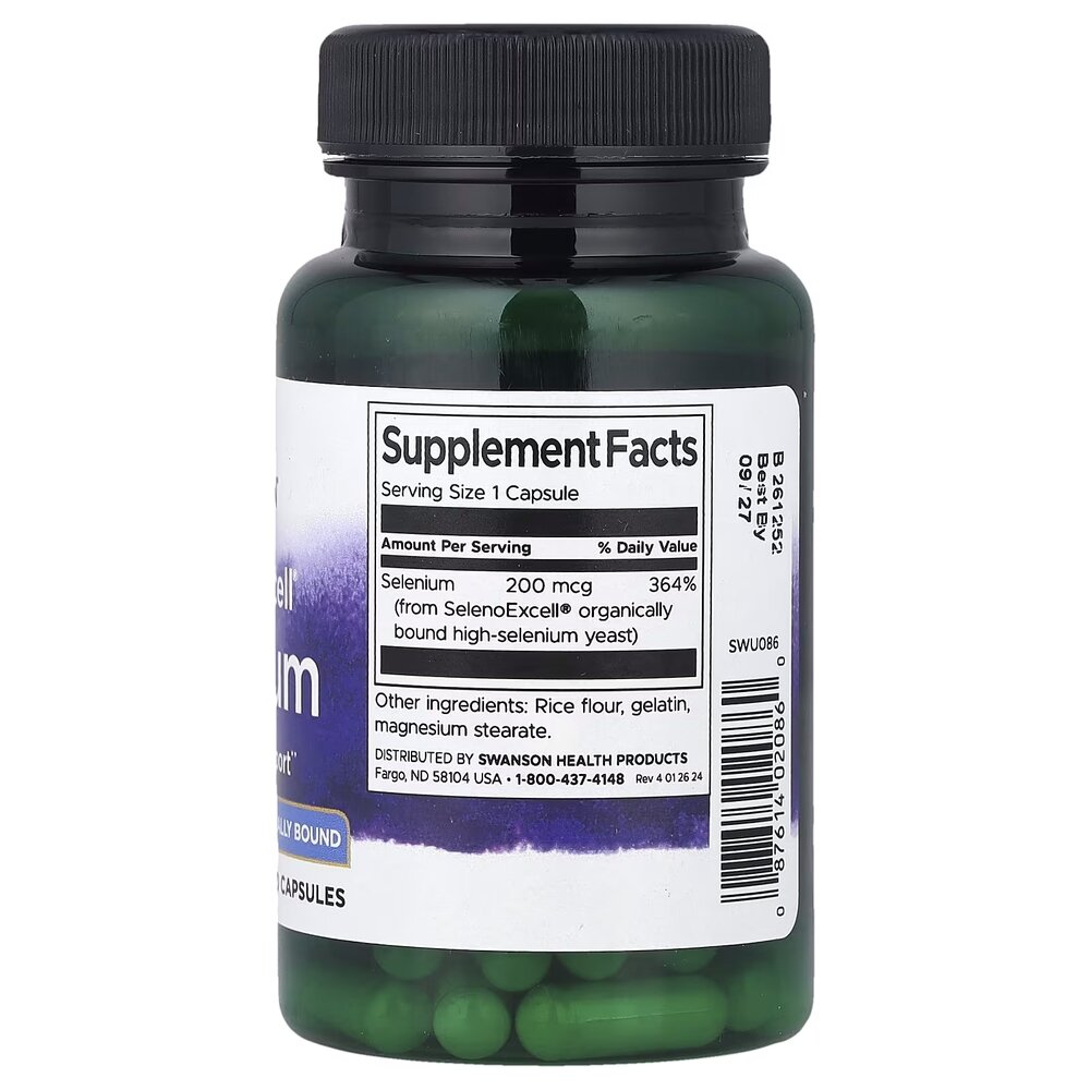 Селен Swanson SelenoExcell 200 mg, 60 капсул для антиоксидантной защиты. Фото 2