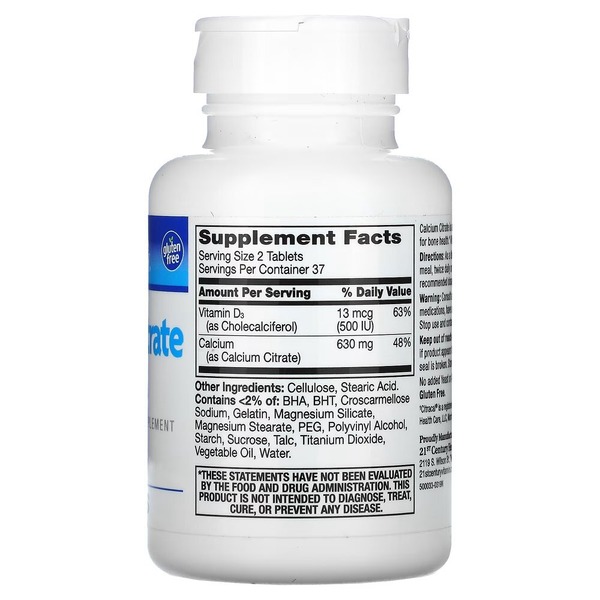 Кальций цитрат и витамин D3 21st Century Calcium Citrate + D3 Maximum, 75 таблеток. Фото 2
