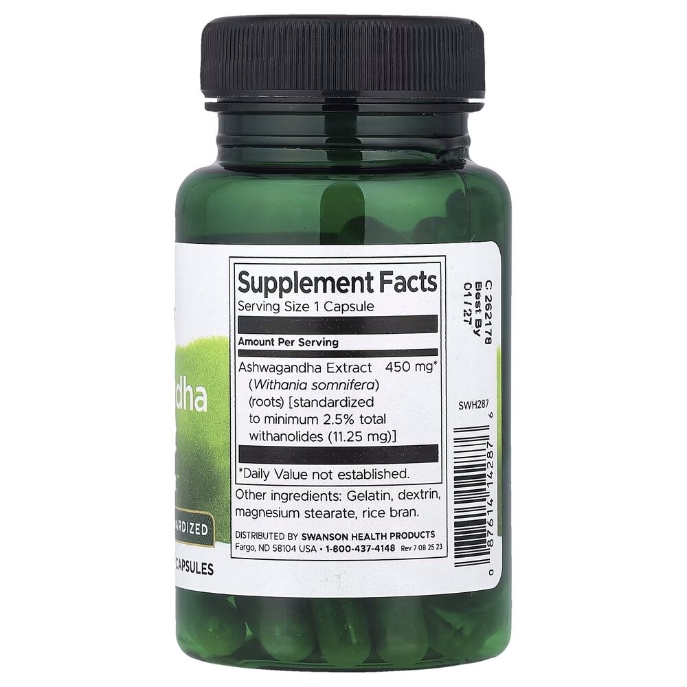 Экстракт ашваганды Swanson Ashwagandha Extract 450 mg, 60 капсул для нервной системы. Фото 2