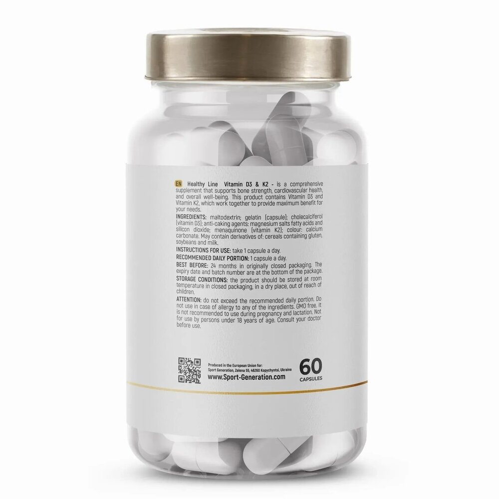 Витамины Sport Generation Healthy Line Vitamin D3 & K2, 60 капсул. Фото 3