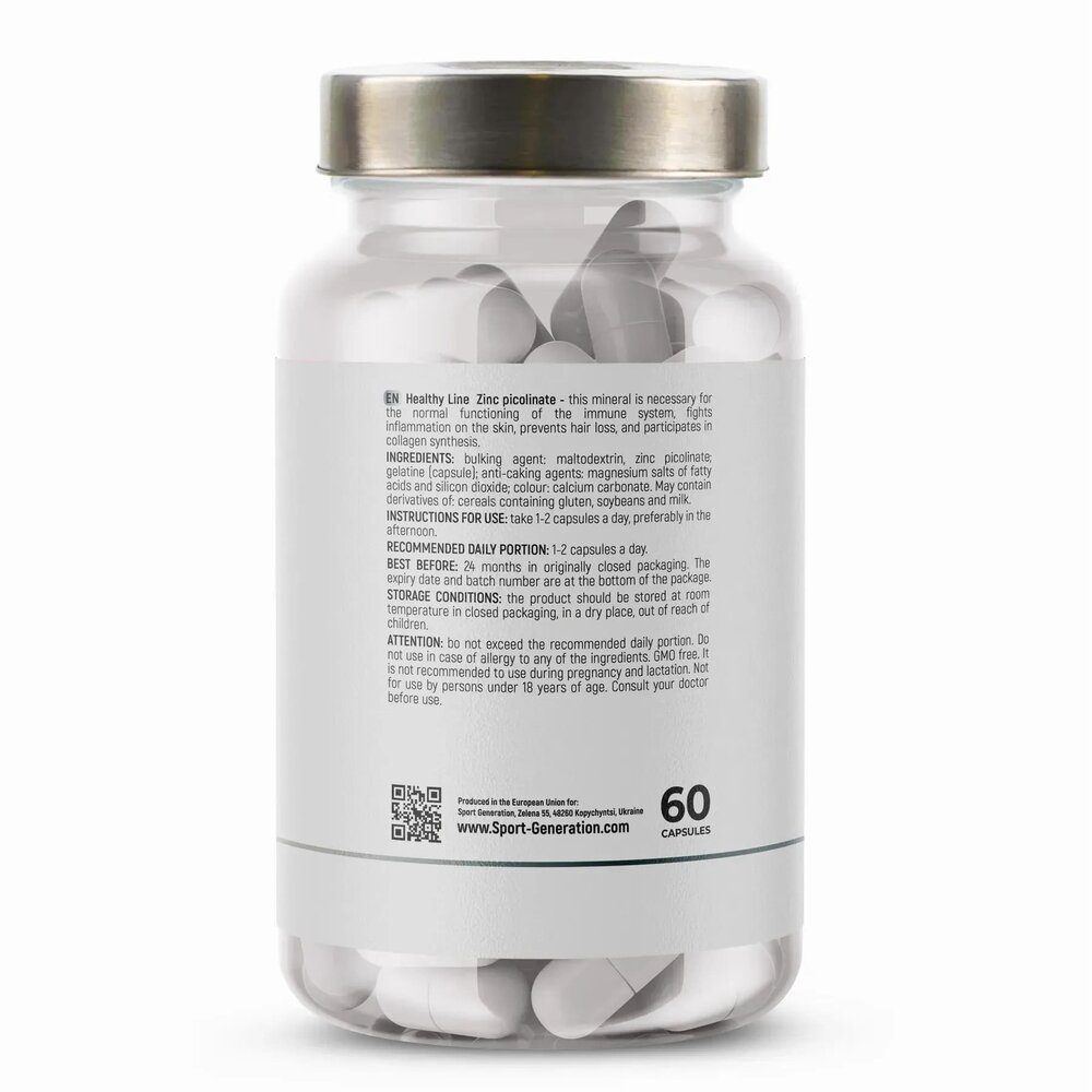 Пиколинат цинка Sport Generation Healthy Line Zinc Picolinate, 60 капсул. Фото 3