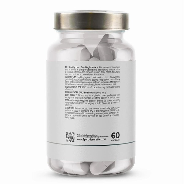 Бисглицинат цинка Sport Generation Healthy Line Zinc Bisglycinate, 60 капсул. Фото 3