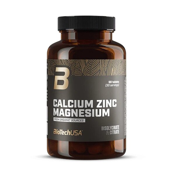 Мінерали BioTech from Organic Sources Calcium Zinc Magnesium, 90 таблеток для підтримки здоров'я кісток та м'язів