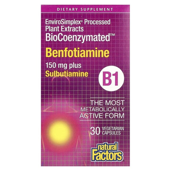 Бенфотіамін та сульбутіамін Natural Factors BioCoenzymated Benfotiamine plus Sulbutiamine, 30 вегакапсул