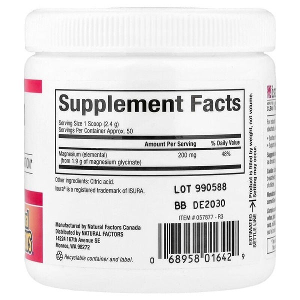 Магний бисглицинат Natural Factors Magnesium Bisglycinate 200 mg, 120 грамм. Фото 2