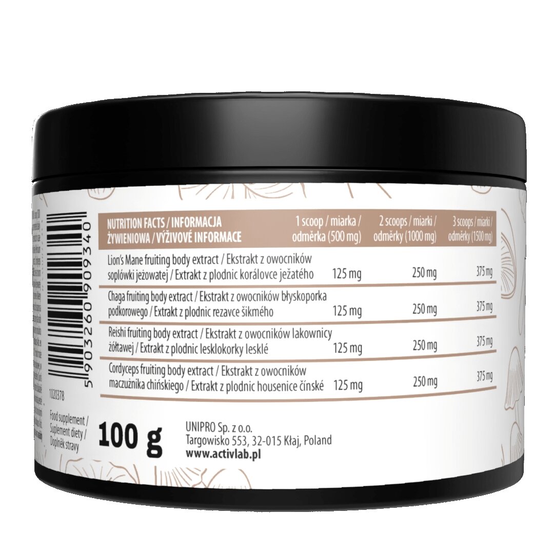 Суміш екстрактів грибів ActivLab Mushroom Blend, 100 грам. Фото 2