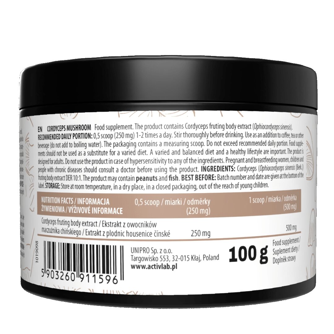 Екстракт гриба китайського кордицепса ActivLab Cordyceps Mushroom, 100 грам. Фото 2