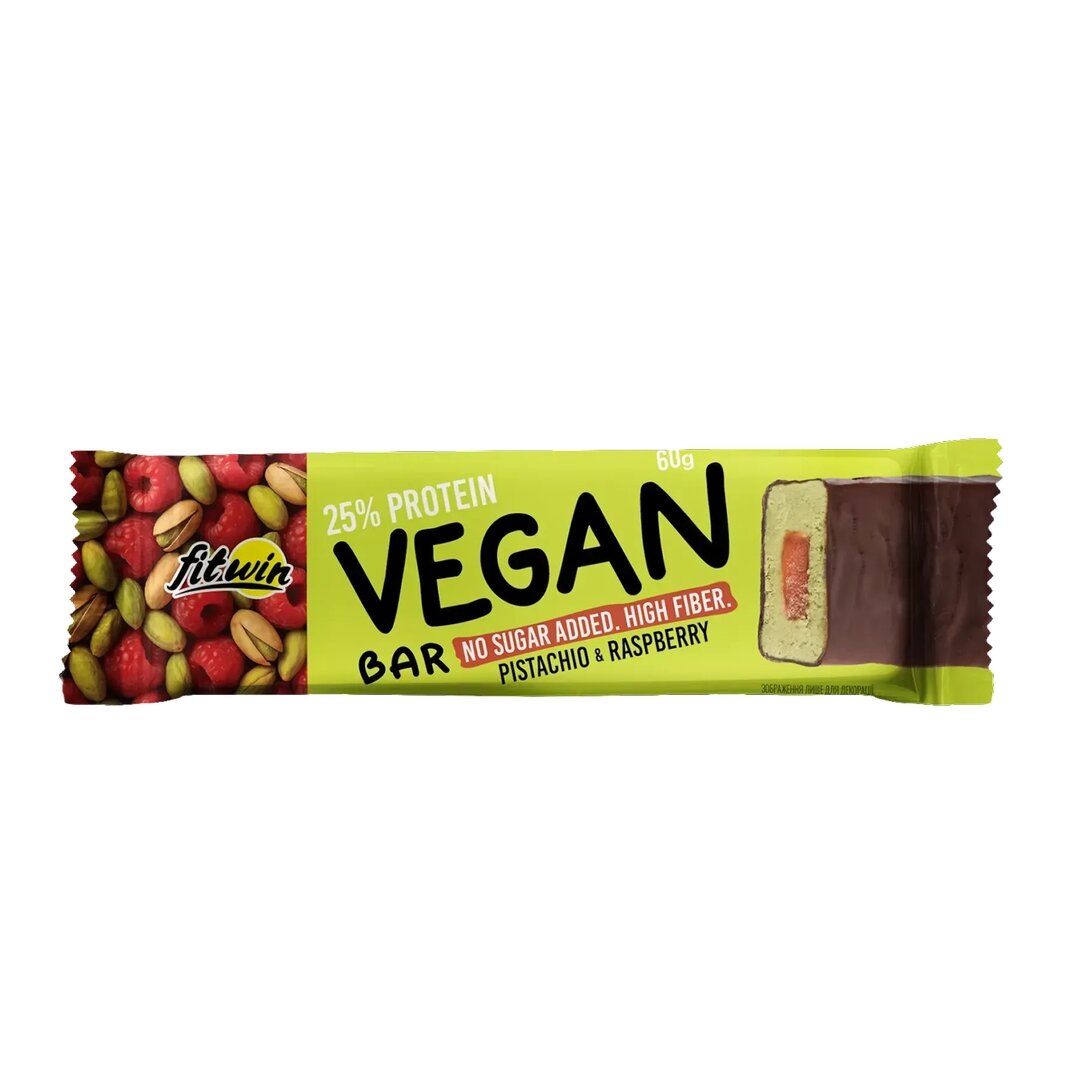 Блок веганських батончиків FitWin Vegan Bar, 12*60 грам - Фісташка-малина. Фото 2