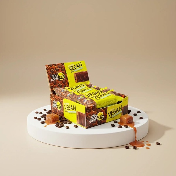 Блок веганских батончиков FitWin Vegan Bar, 12*60 грамм - Кофе-соленая карамель