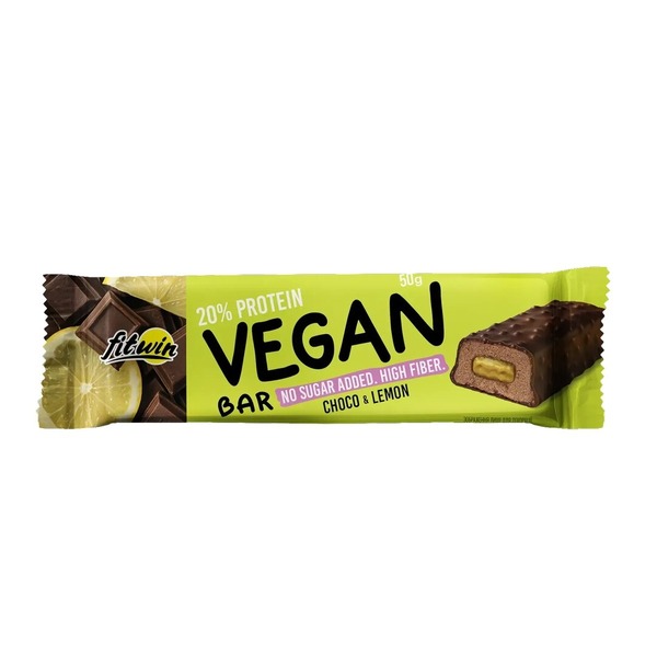 Блок веганських батончиків FitWin Vegan Bar, 12*50 грам - Шоколад-лимон. Фото 2