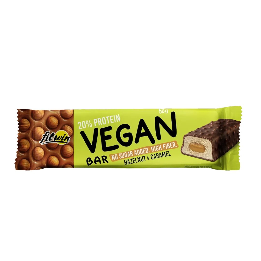Блок веганських батончиків FitWin Vegan Bar, 12*50 грам - Карамель-фундук. Фото 2