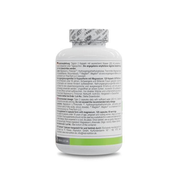 Магній л-треонат MST Nutrition Magnesium L-Threonate 1000 mg, 120 капсул для нервової системи. Фото 3
