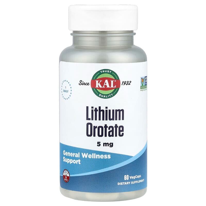 Литиум оротат KAL Lithium Orotate 5 mg, 60 вегакапсул