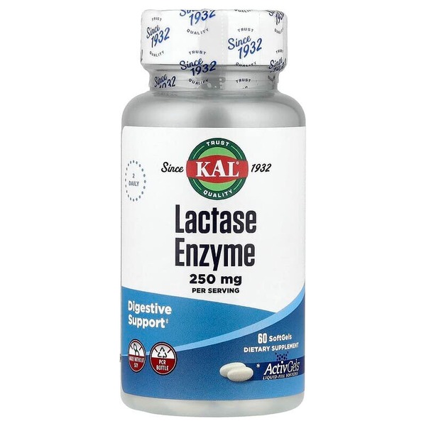 Ензіми лактази KAL Lactase Enzyme 250 mg, 60 капсул