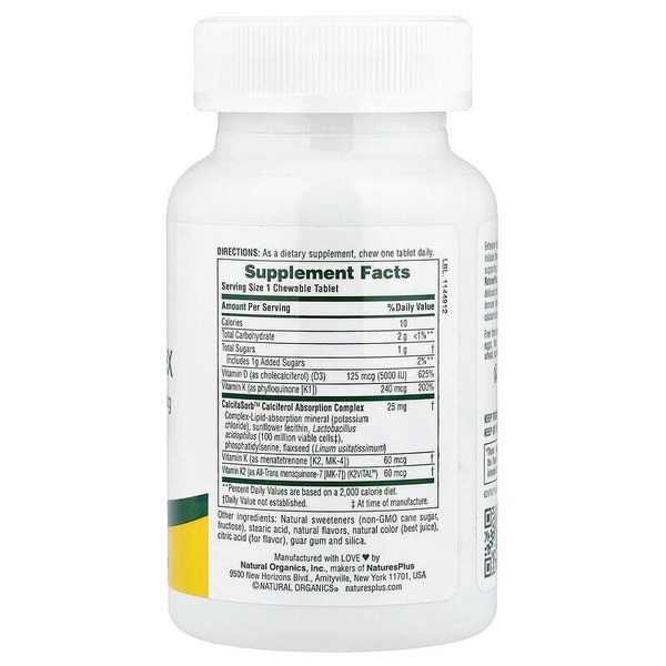 Жувальні вітаміни D&K Natures Plus Chewable D&K Complex, 60 жувальних таблеток. Фото 2