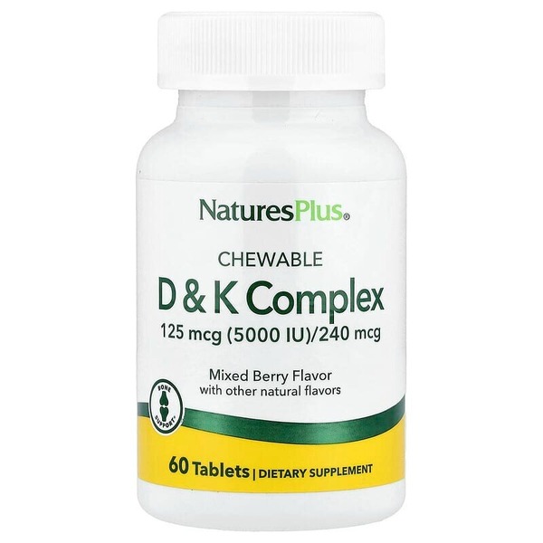 Жувальні вітаміни D&K Natures Plus Chewable D&K Complex, 60 жувальних таблеток