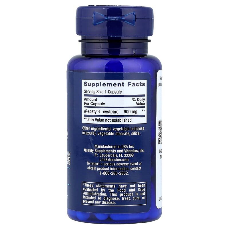 Аминокислота Life Extension N-Acetyl-L-Cysteine 600 mg, 60 капсул. Фото 2