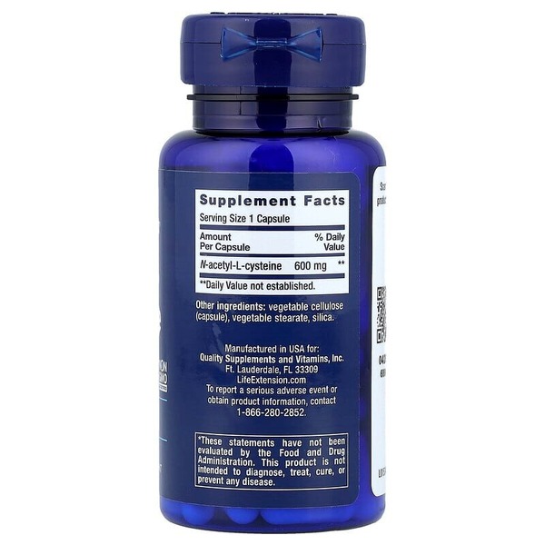 Аминокислота Life Extension N-Acetyl-L-Cysteine 600 mg, 60 капсул. Фото 2