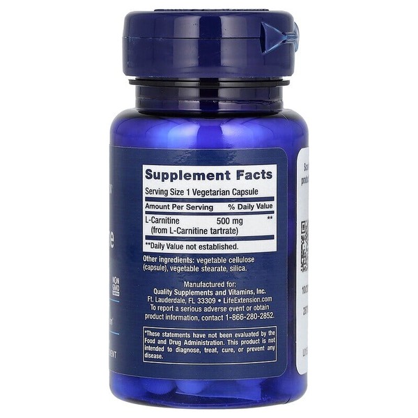 Жироспалювач Life Extension L-Carnitine 500 mg, 30 вегакапсул. Фото 2