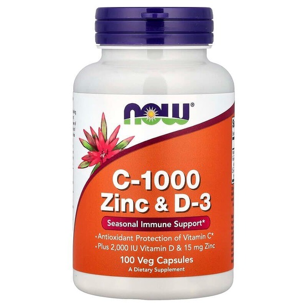 Витамины и минералы NOW Vitamin C-1000 Zinc & D-3, 100 вегакапсул