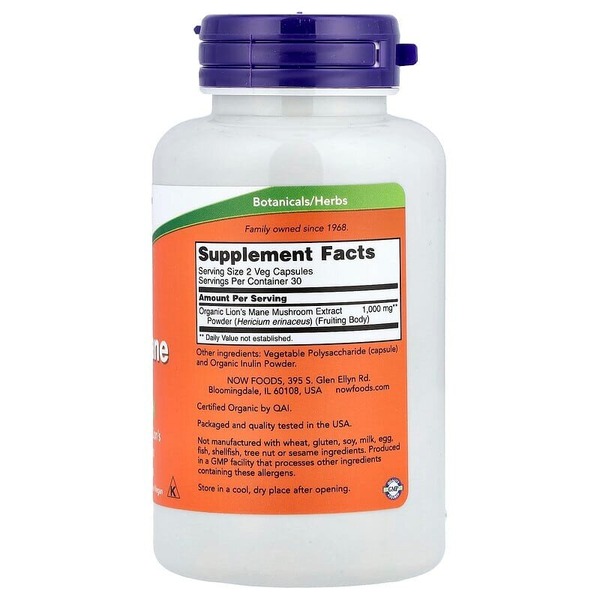 Натуральная добавка NOW Lion's Mane 500 mg, 60 вегакапсул. Фото 2