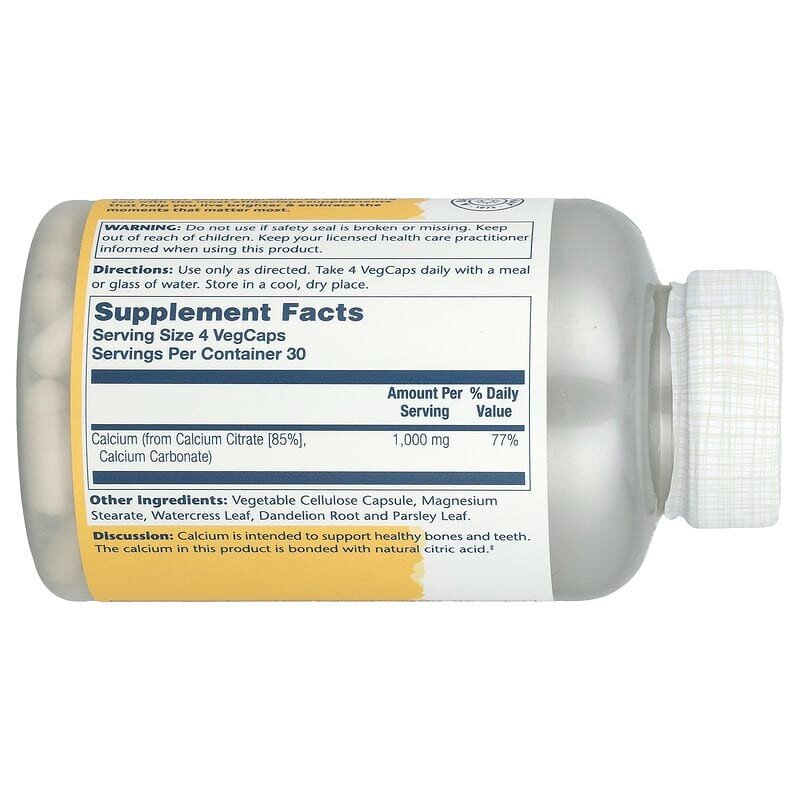 Витамины и минералы Solaray Calcium Citrate 1000 mg, 120 вегакапсул. Фото 2