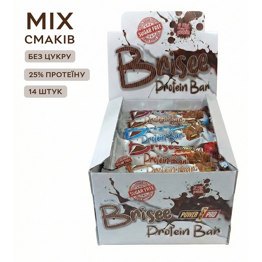 Мікс батончиків Power Pro Brisee Protein Bar 25% Sugar Free, 14*55 грам