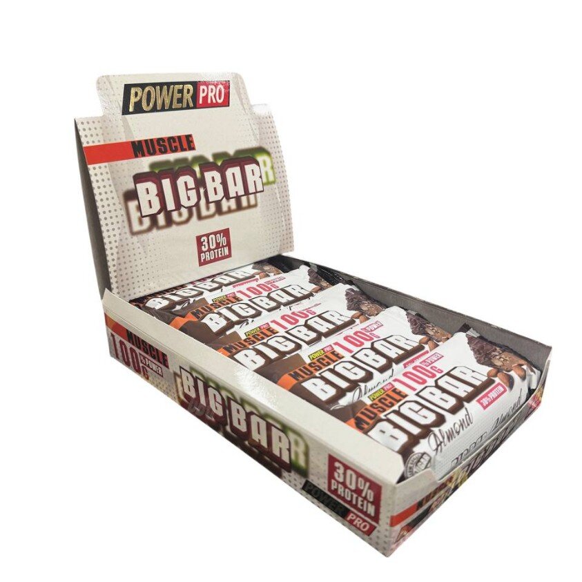 Блок батончиків Power Pro Muscle Big Bar 30% Protein, 10*100 грам - Мигдаль