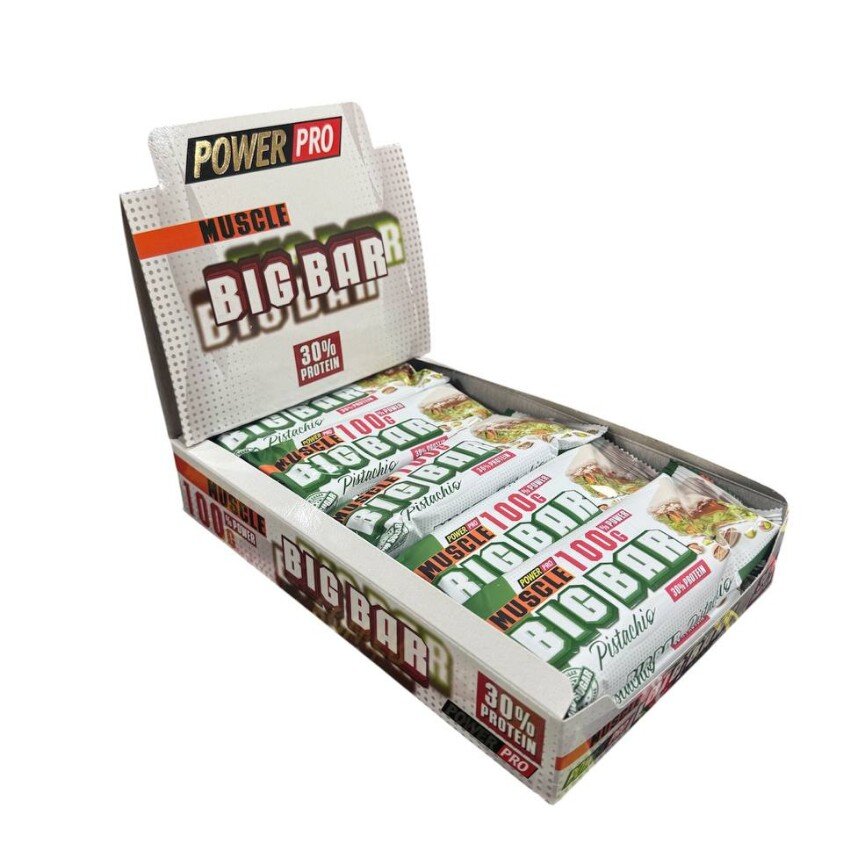 Блок батончиков Power Pro Muscle Big Bar 30% Protein, 10*100 грамм - Фисташка