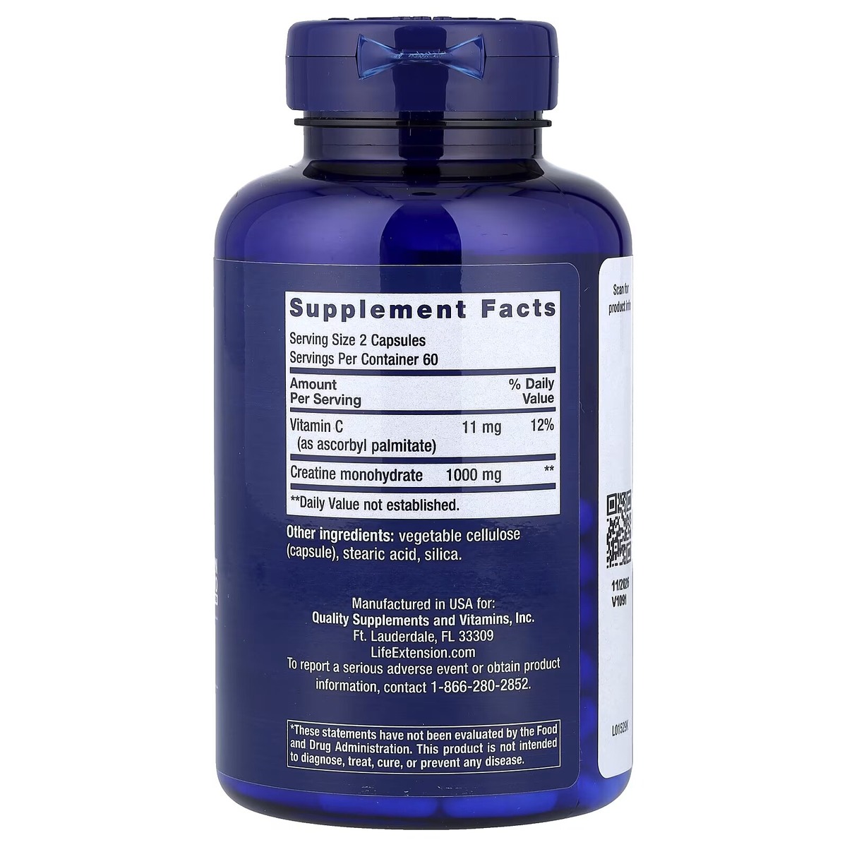 Креатин Life Extension Creatine Capsules, 120 капсул. Фото 2