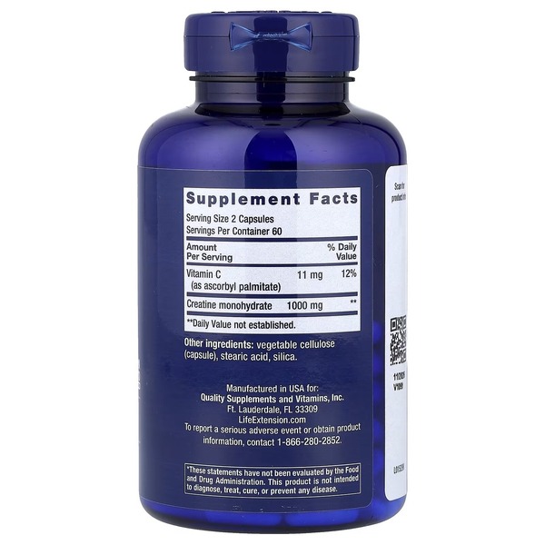 Креатин Life Extension Creatine Capsules, 120 капсул. Фото 2