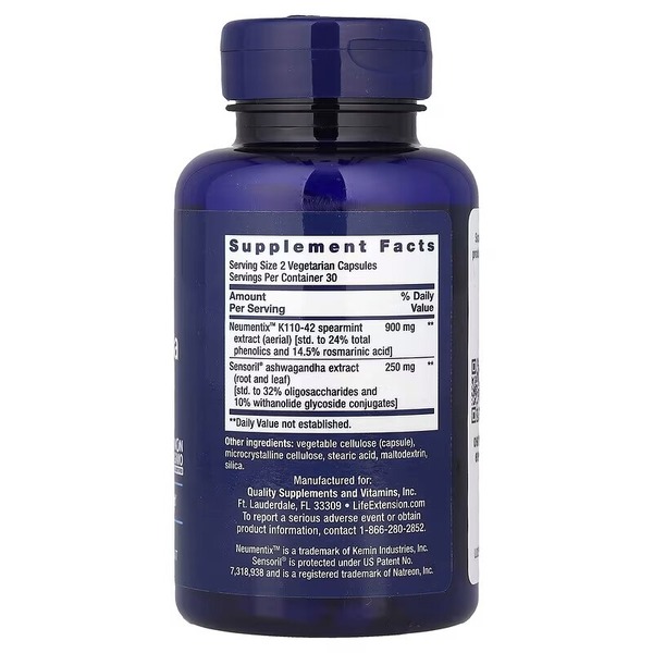 Ашваганда і мʼята Life Extension Ashwagandha Plus, 60 вегакапсул. Фото 2