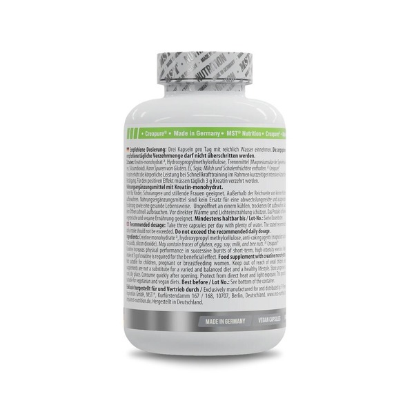 Креатин моногідрат MST Nutrition Creatine PRO Creapure, 180 капсул. Фото 3
