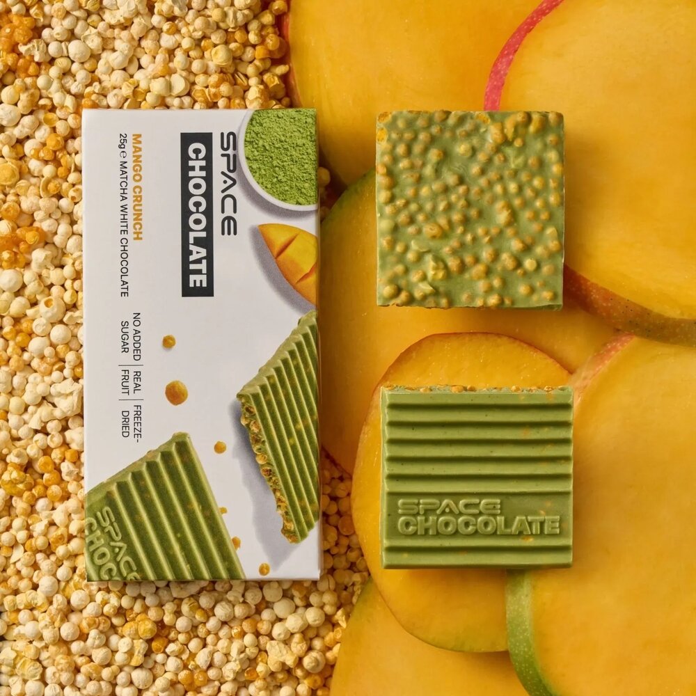 Белый шоколад с матчем Spacefood Space Chocolate Mango Crunch, 25 грамм. Фото 3