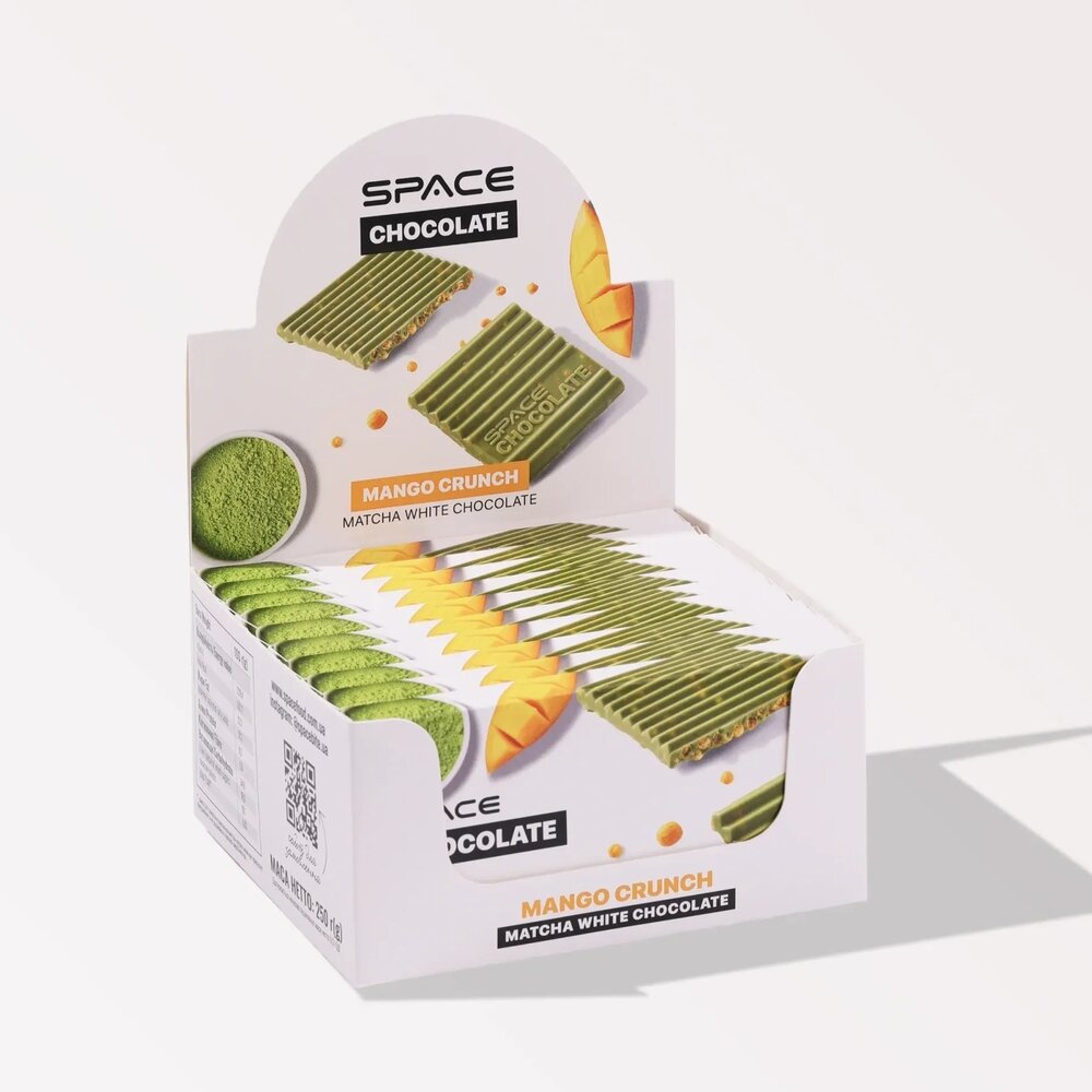 Блок білого шоколаду з матчею Spacefood Space Chocolate Mango Crunch, 10*25 грам