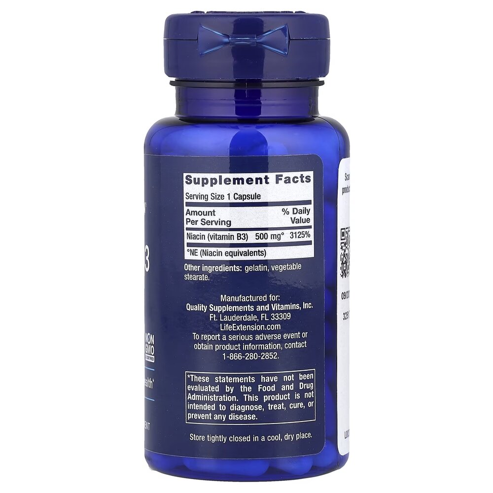 Ниацин Life Extension Vitamin B3 Niacin, 100 капсул. Фото 2