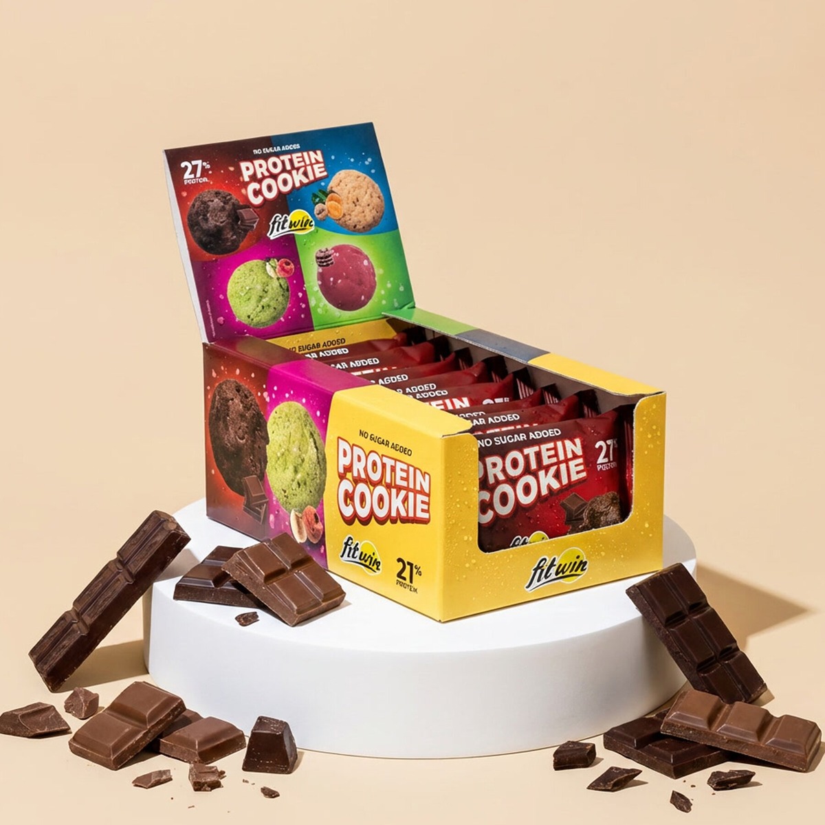 Блок протеинового печенья FitWin Protein Cookie 27%, 10*40 грамм