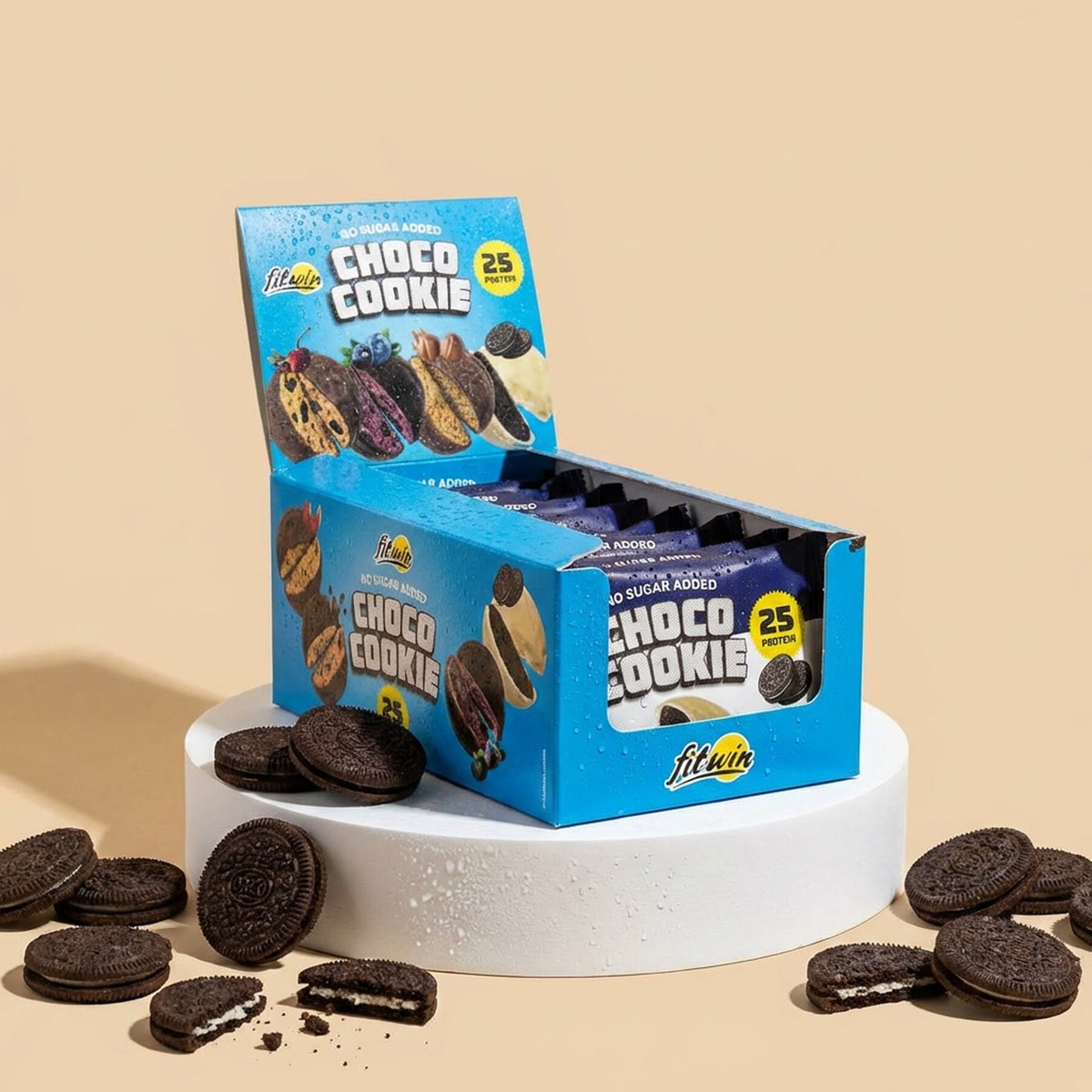 Блок протеїнового печива FitWin Protein Cookie 25% Glazed, 10*40 грамів