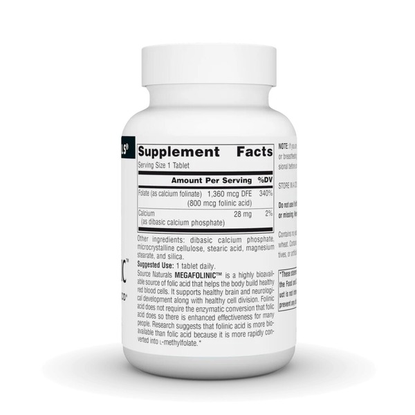Биоактивная фолиевая кислота Source Naturals MegaFolinic 800 mg, 240 таблеток. Фото 2