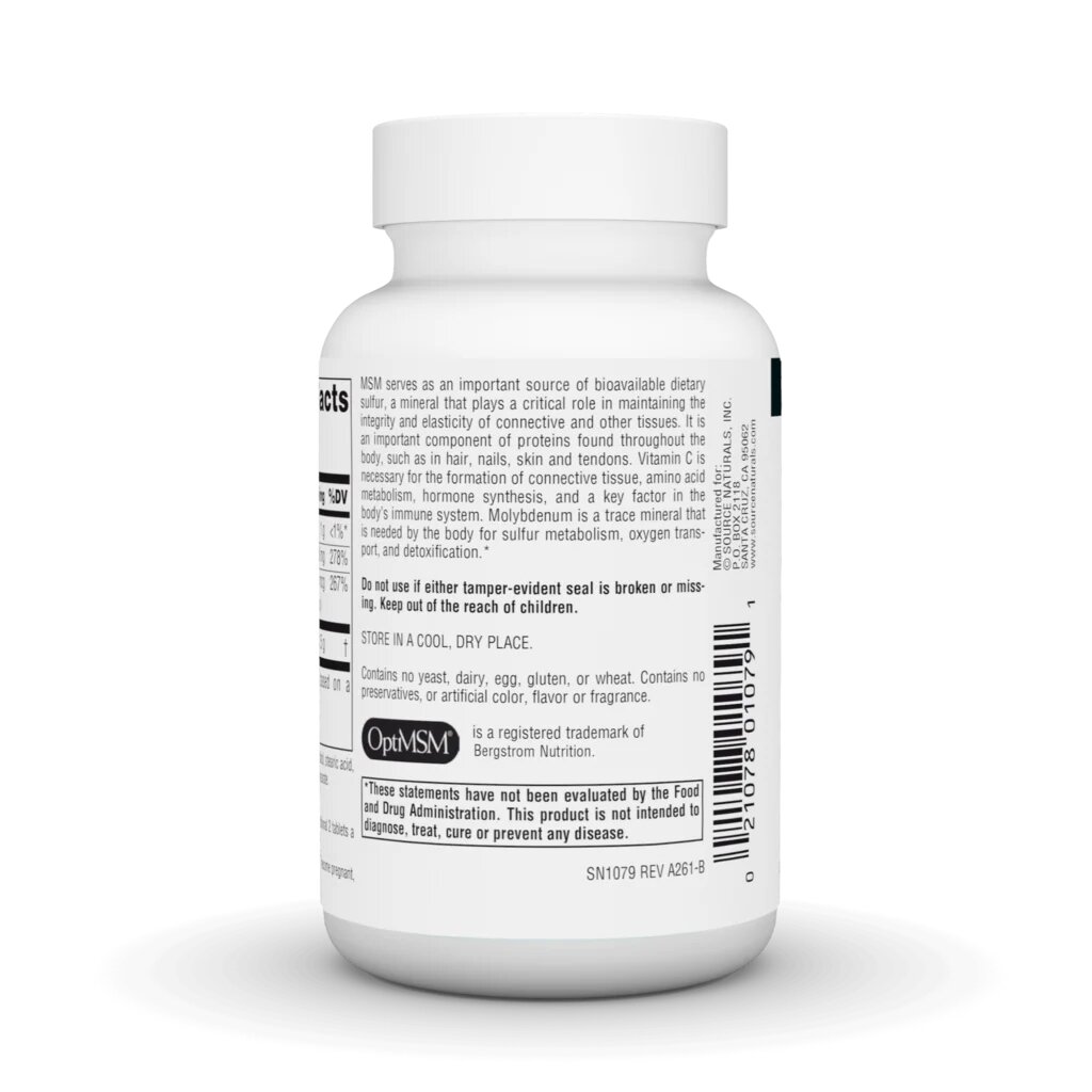 Метилсульфонілметан Source Naturals MSM with Vitamin C 750 mg, 60 таблеток. Фото 3