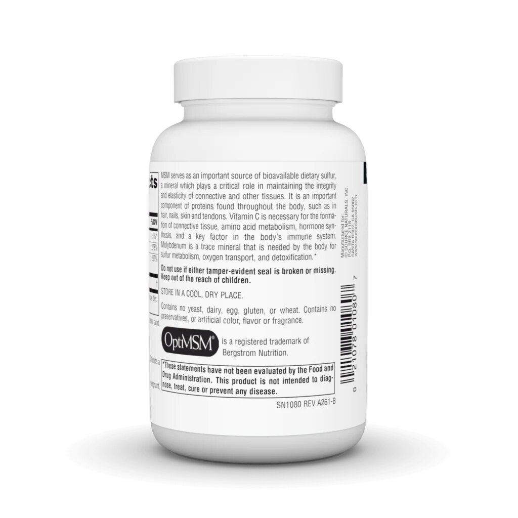 Метилсульфонілметан Source Naturals MSM with Vitamin C 750 mg, 120 таблеток. Фото 3