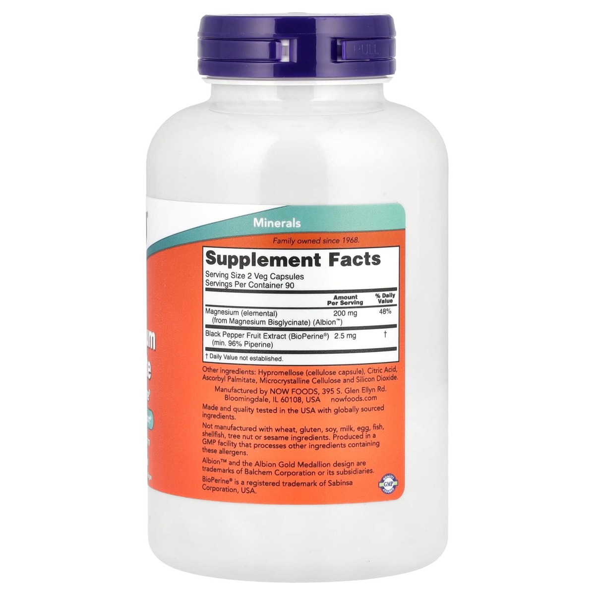 Бисглицинат магния NOW Magnesium Glycinate with BioPerine, 180 вегакапсул. Фото 2