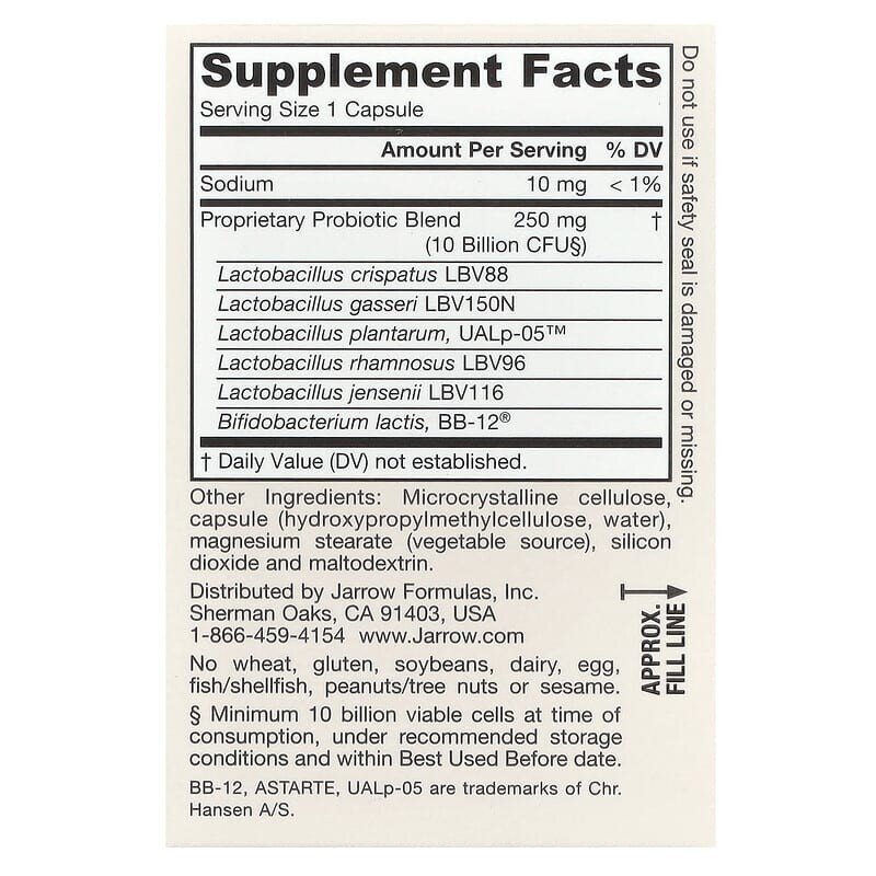 Пробіотики Jarrow Formulas Vegan Fem Dophilus Advanced 10 Billion CFU, 30 вегакапсул. Фото 2