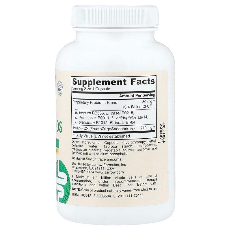 Пробіотики Jarrow Formulas Vegan Jarro-Dophilus Plus FOS, 100 вегакапсул. Фото 2